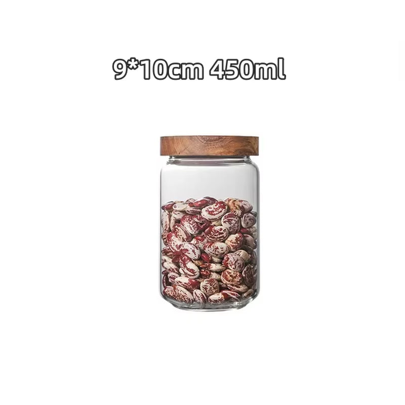 450/750/1000/1500ML Glass Food Storage Canisters, Bpa-Free Kitchen Jars with Airtight Bamboo Lids for Pasta Coffee Beans&Candies