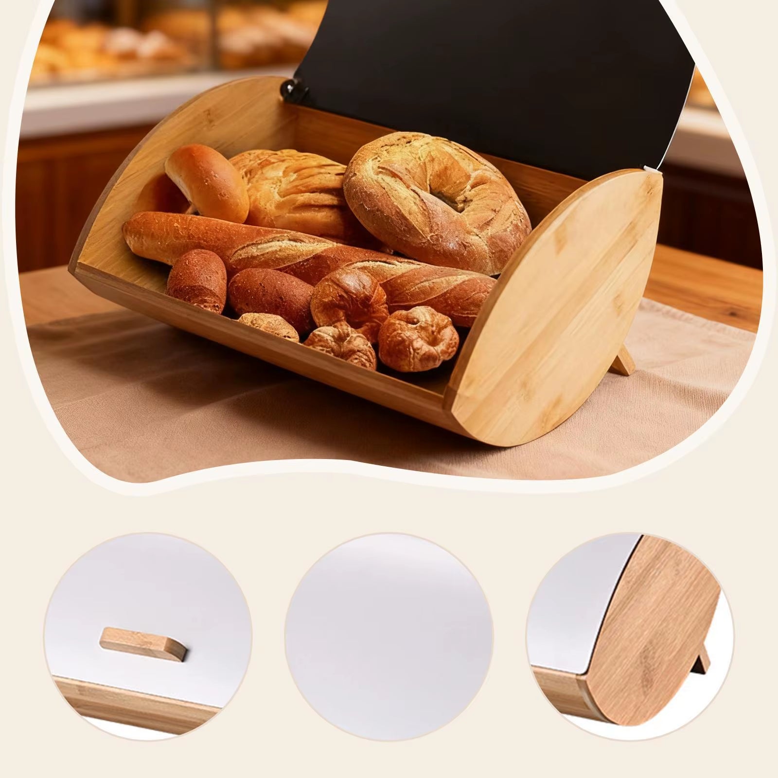Bamboo Bread Box Bread, Keeper Large Capacity Multipurpose Storage Bread Bin for Goods Cookies Countertop Sundries