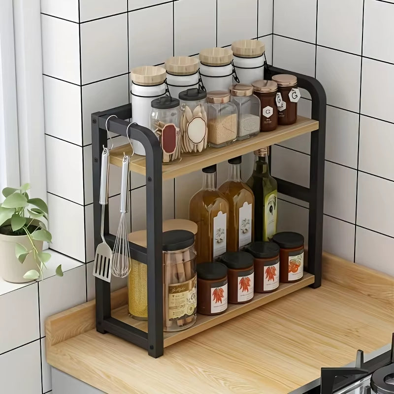 1Pc 2-Tier Metal Countertop Shelf - Space Saving Organizer for Coffee, Mugs & Condiments, Rustproof Kitchen Rack