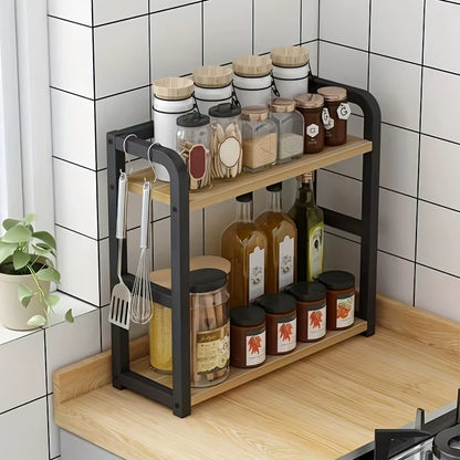 1Pc 2-Tier Metal Countertop Shelf - Space Saving Organizer for Coffee, Mugs & Condiments, Rustproof Kitchen Rack