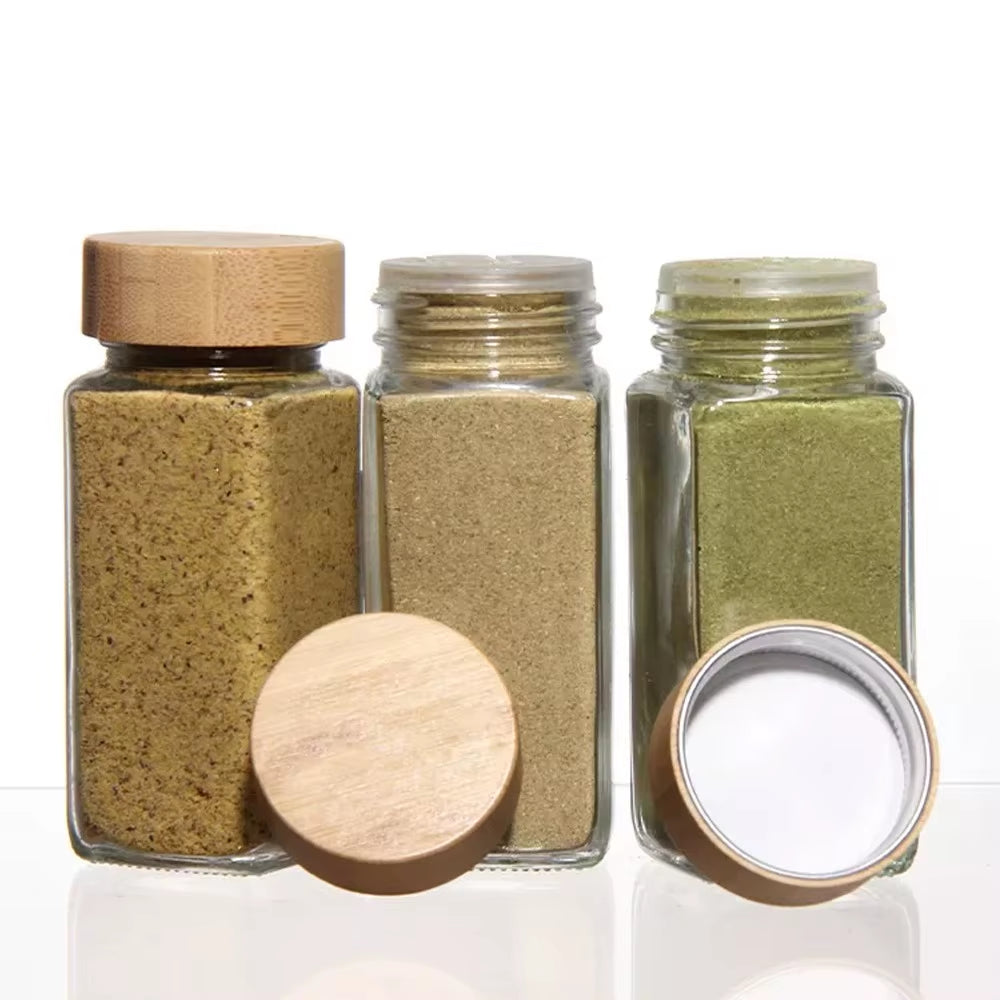 1/2Pcs 120Ml Glass Spice Jars with Bamboo Lid Spice Seasoning Containers Salt Pepper Shakers Spice Organizer Kitchen Storage Set