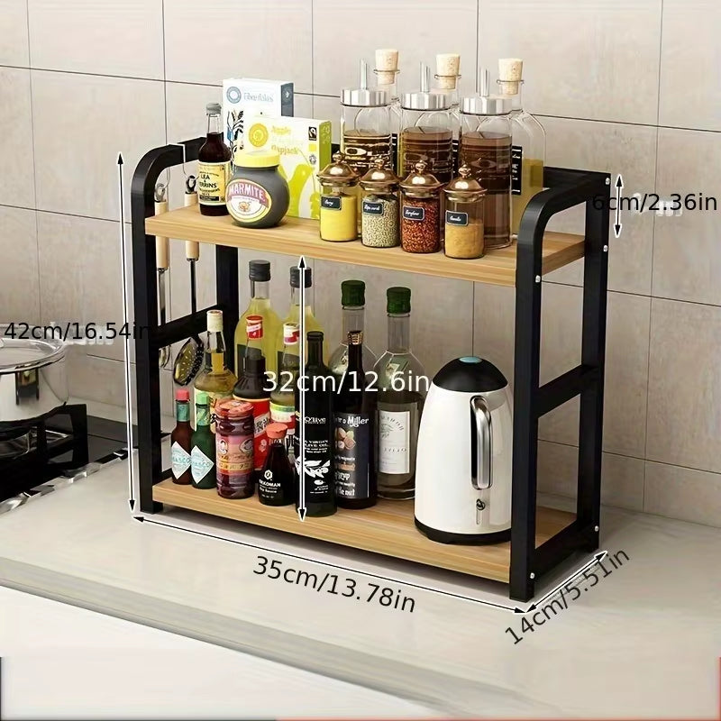 1Pc 2-Tier Metal Countertop Shelf - Space Saving Organizer for Coffee, Mugs & Condiments, Rustproof Kitchen Rack