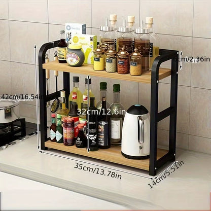 1Pc 2-Tier Metal Countertop Shelf - Space Saving Organizer for Coffee, Mugs & Condiments, Rustproof Kitchen Rack