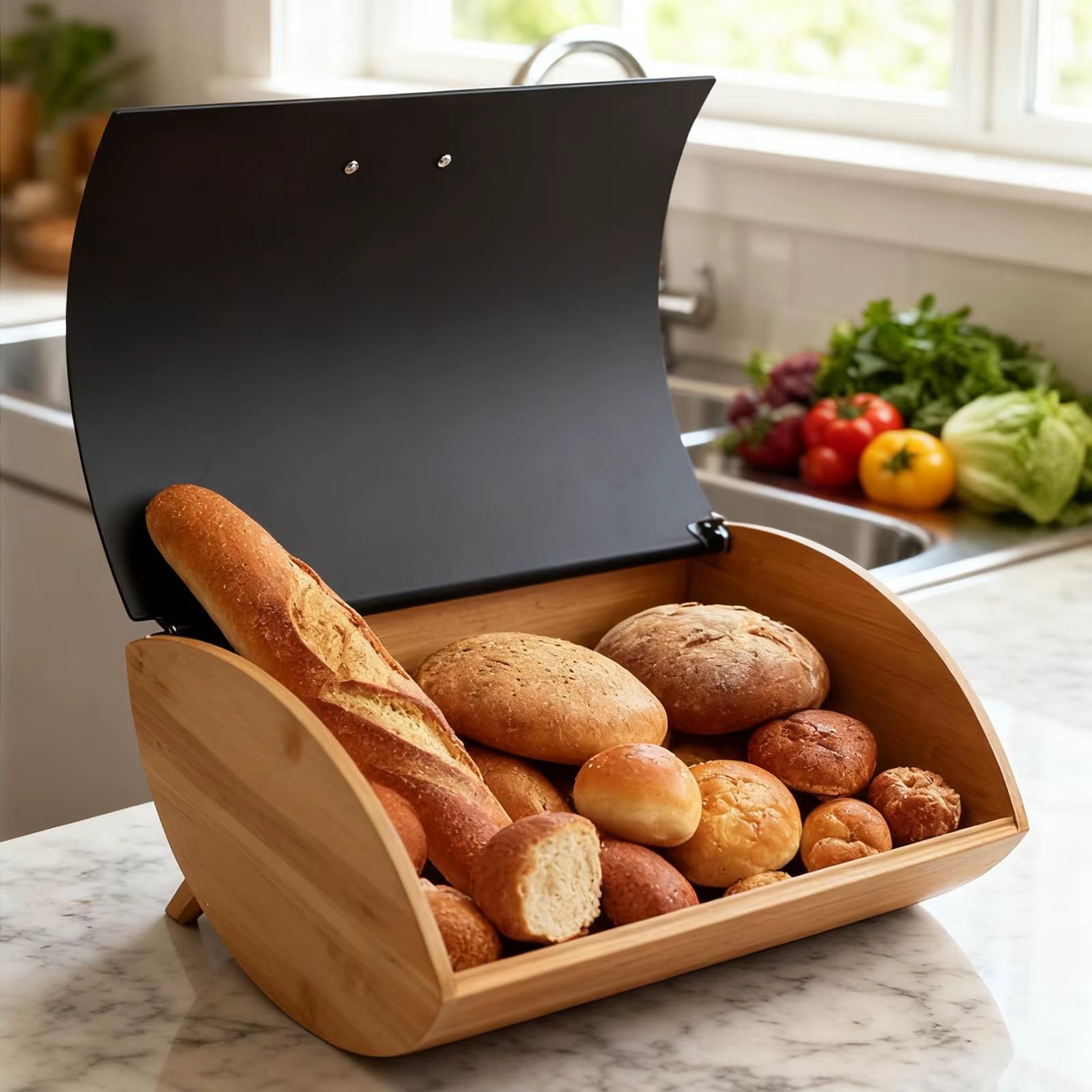 Bamboo Bread Box Bread, Keeper Large Capacity Multipurpose Storage Bread Bin for Goods Cookies Countertop Sundries