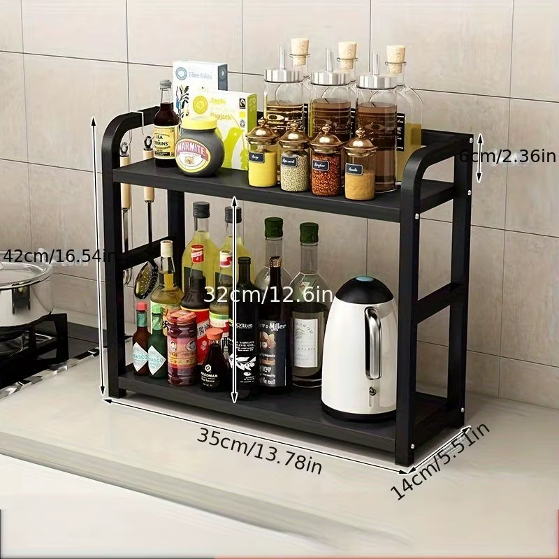1Pc 2-Tier Metal Countertop Shelf - Space Saving Organizer for Coffee, Mugs & Condiments, Rustproof Kitchen Rack