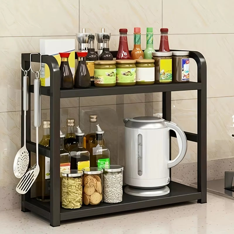 1Pc 2-Tier Metal Countertop Shelf - Space Saving Organizer for Coffee, Mugs & Condiments, Rustproof Kitchen Rack