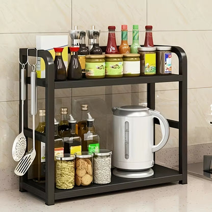 1Pc 2-Tier Metal Countertop Shelf - Space Saving Organizer for Coffee, Mugs & Condiments, Rustproof Kitchen Rack