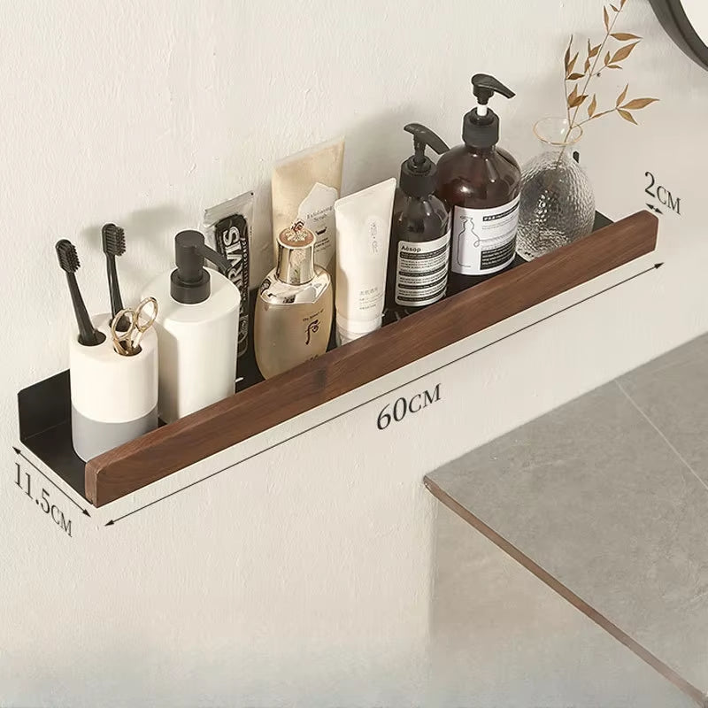 Bathroom Shelf，No Punch Storage Rack，Solid Wood Bathroom Shelves ，Punch-Free Wooden Shelf Wall-Mounted Shower，Toilet Organizer