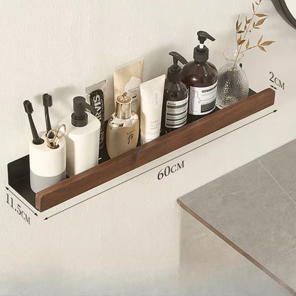 Bathroom Shelf，No Punch Storage Rack，Solid Wood Bathroom Shelves ，Punch-Free Wooden Shelf Wall-Mounted Shower，Toilet Organizer