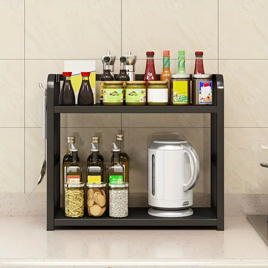 1Pc 2-Tier Metal Countertop Shelf - Space Saving Organizer for Coffee, Mugs & Condiments, Rustproof Kitchen Rack