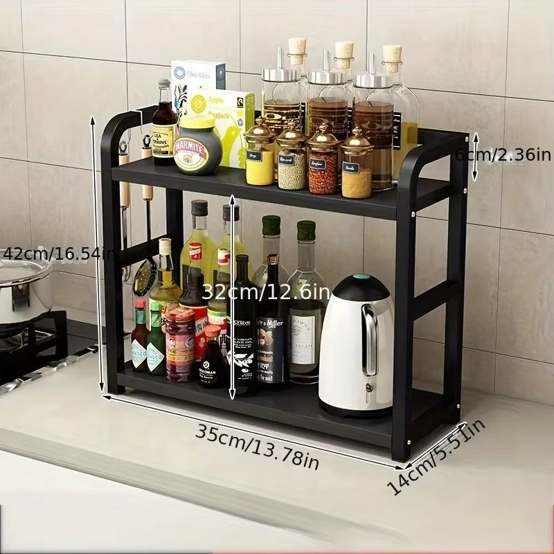 1Pc 2-Tier Metal Countertop Shelf - Space Saving Organizer for Coffee, Mugs & Condiments, Rustproof Kitchen Rack