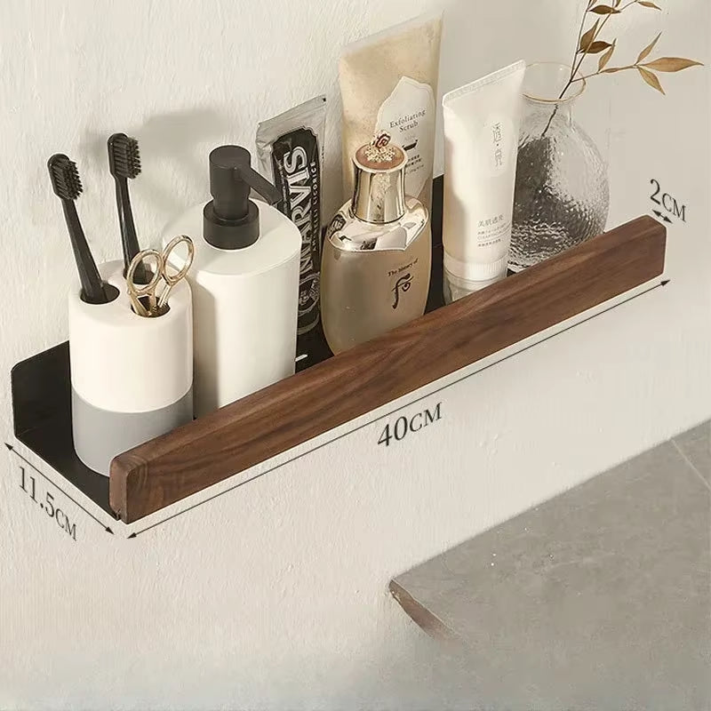 Bathroom Shelf，No Punch Storage Rack，Solid Wood Bathroom Shelves ，Punch-Free Wooden Shelf Wall-Mounted Shower，Toilet Organizer