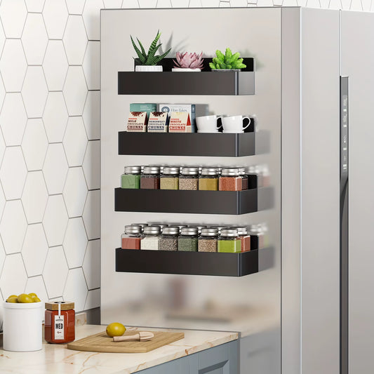 2Pcs/4Pcs Magnetic Storage Rack, No-Drill Wall Mounted Shelf for Kitchen & Bathroom. Multipurpose & Space-Saving Organizer.