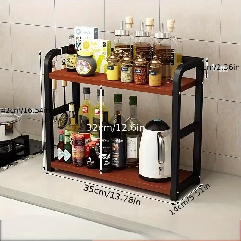 1Pc 2-Tier Metal Countertop Shelf - Space Saving Organizer for Coffee, Mugs & Condiments, Rustproof Kitchen Rack