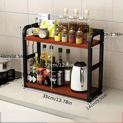 1Pc 2-Tier Metal Countertop Shelf - Space Saving Organizer for Coffee, Mugs & Condiments, Rustproof Kitchen Rack