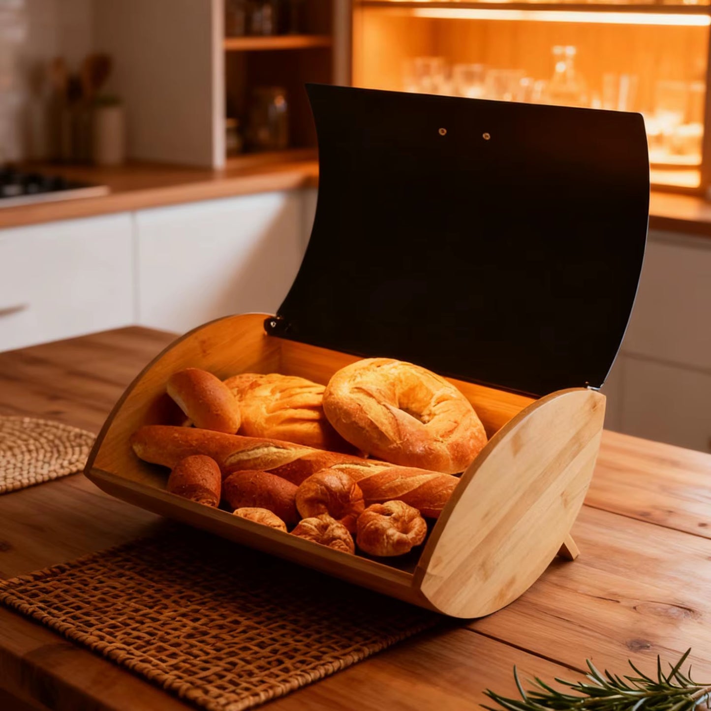 Bamboo Bread Box Bread, Keeper Large Capacity Multipurpose Storage Bread Bin for Goods Cookies Countertop Sundries