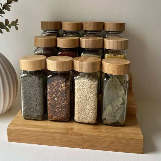 1/2Pcs 120Ml Glass Spice Jars with Bamboo Lid Spice Seasoning Containers Salt Pepper Shakers Spice Organizer Kitchen Storage Set