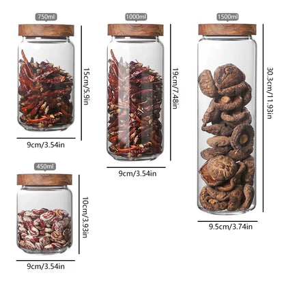 450/750/1000/1500ML Glass Food Storage Canisters, Bpa-Free Kitchen Jars with Airtight Bamboo Lids for Pasta Coffee Beans&Candies
